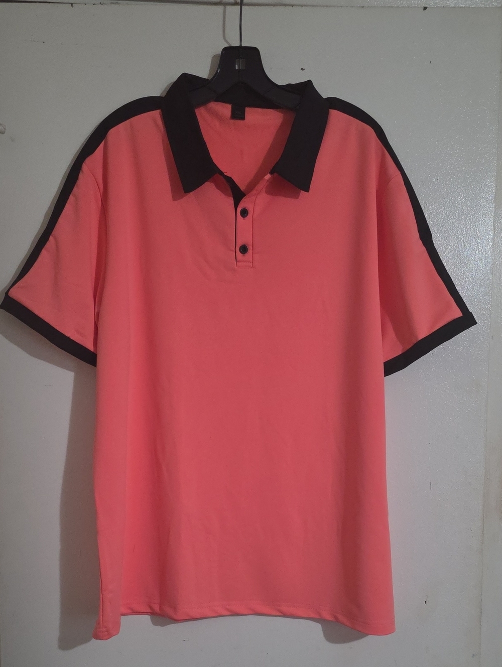 Mens Pink Polo Shirt Short Sleeve Black Trim XXL